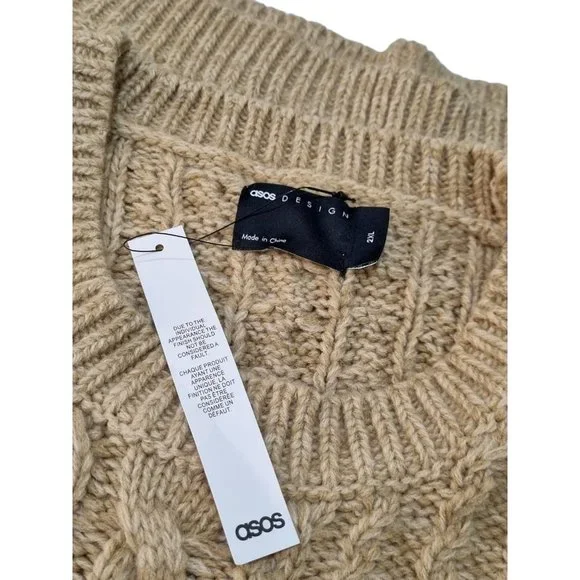 ASOS Tan Brown Chunky Waffle / Cable Knit Oversize Relaxed Soft Jumper Size 2XL - Picture 5 of 7